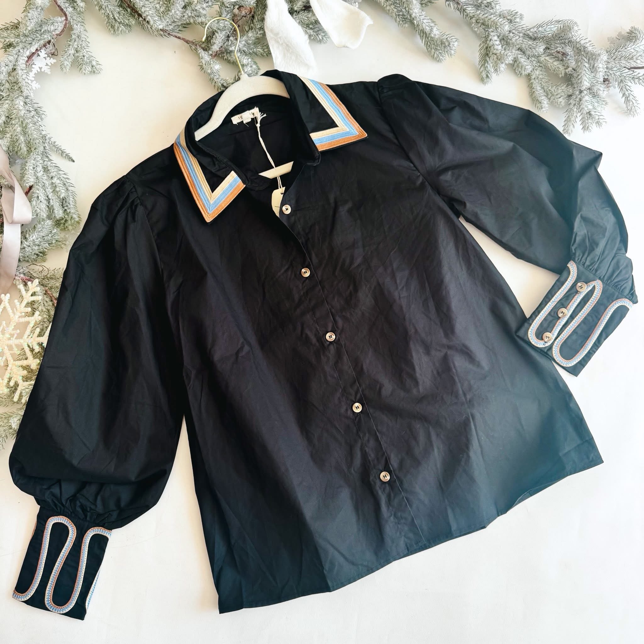 Embroidered Button Up Blouse