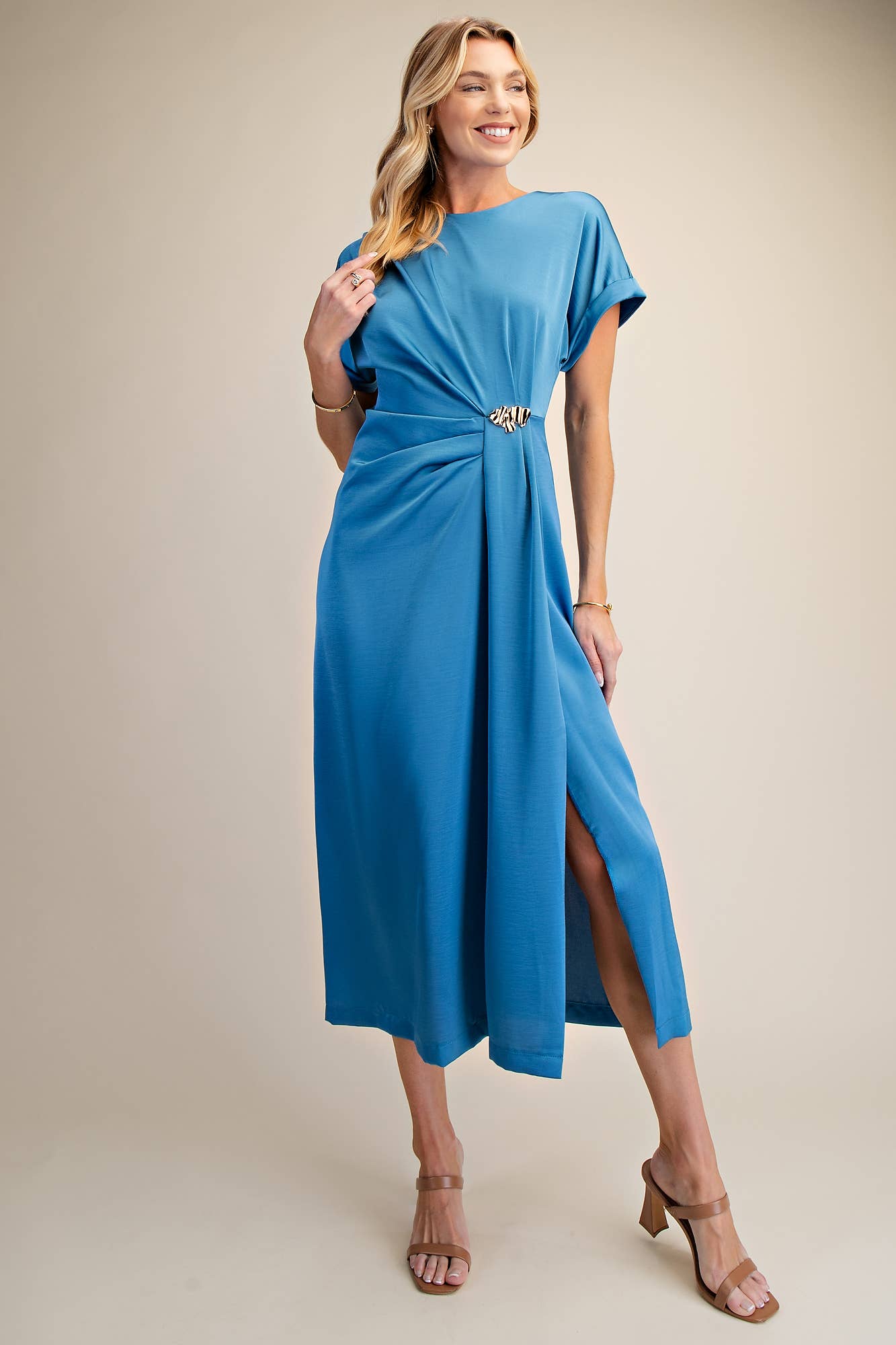 Gathered Metal Trim Midi Dress