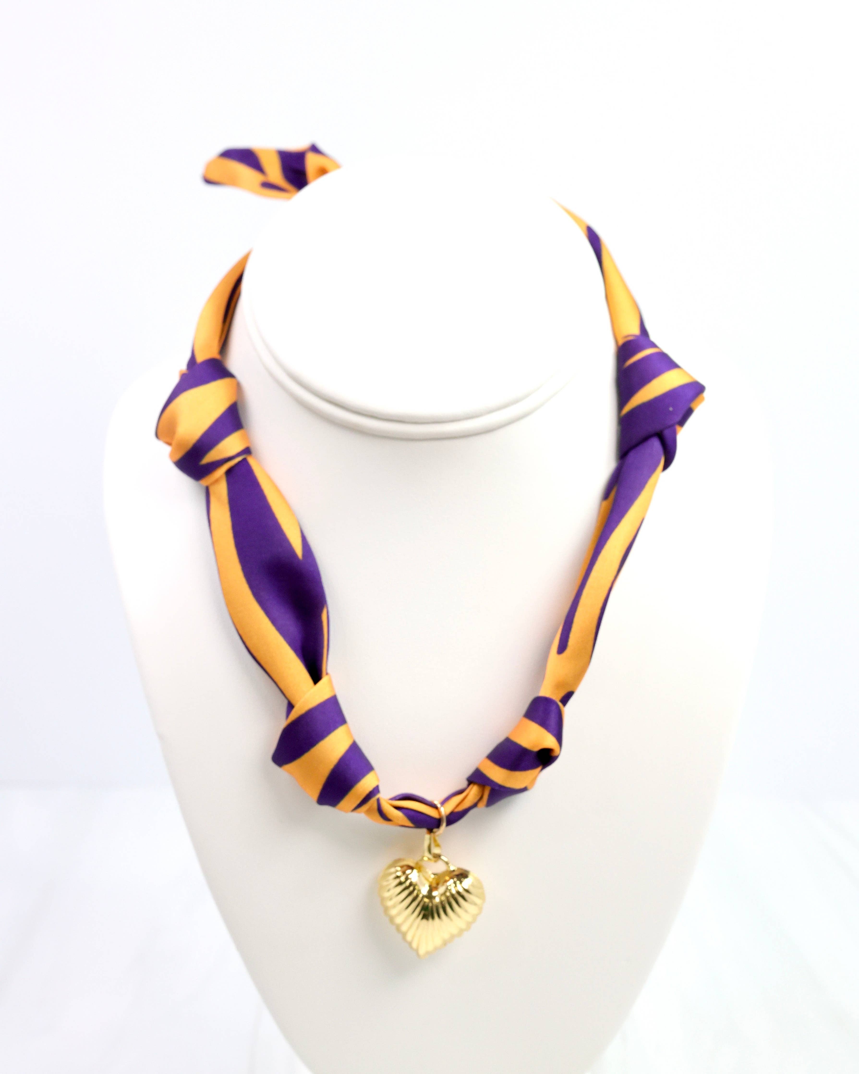 Purple & Gold Scarf Charm Necklace