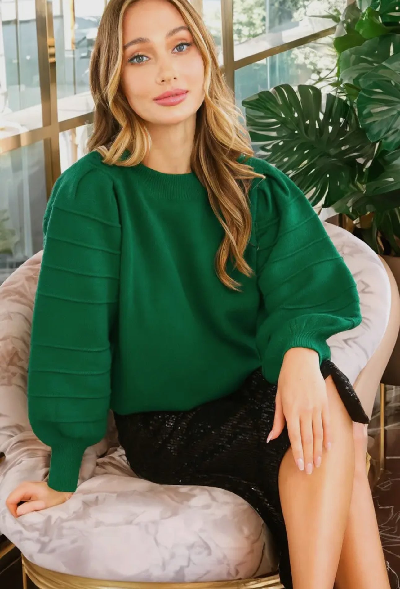 Textured Puff Sleeve Knit