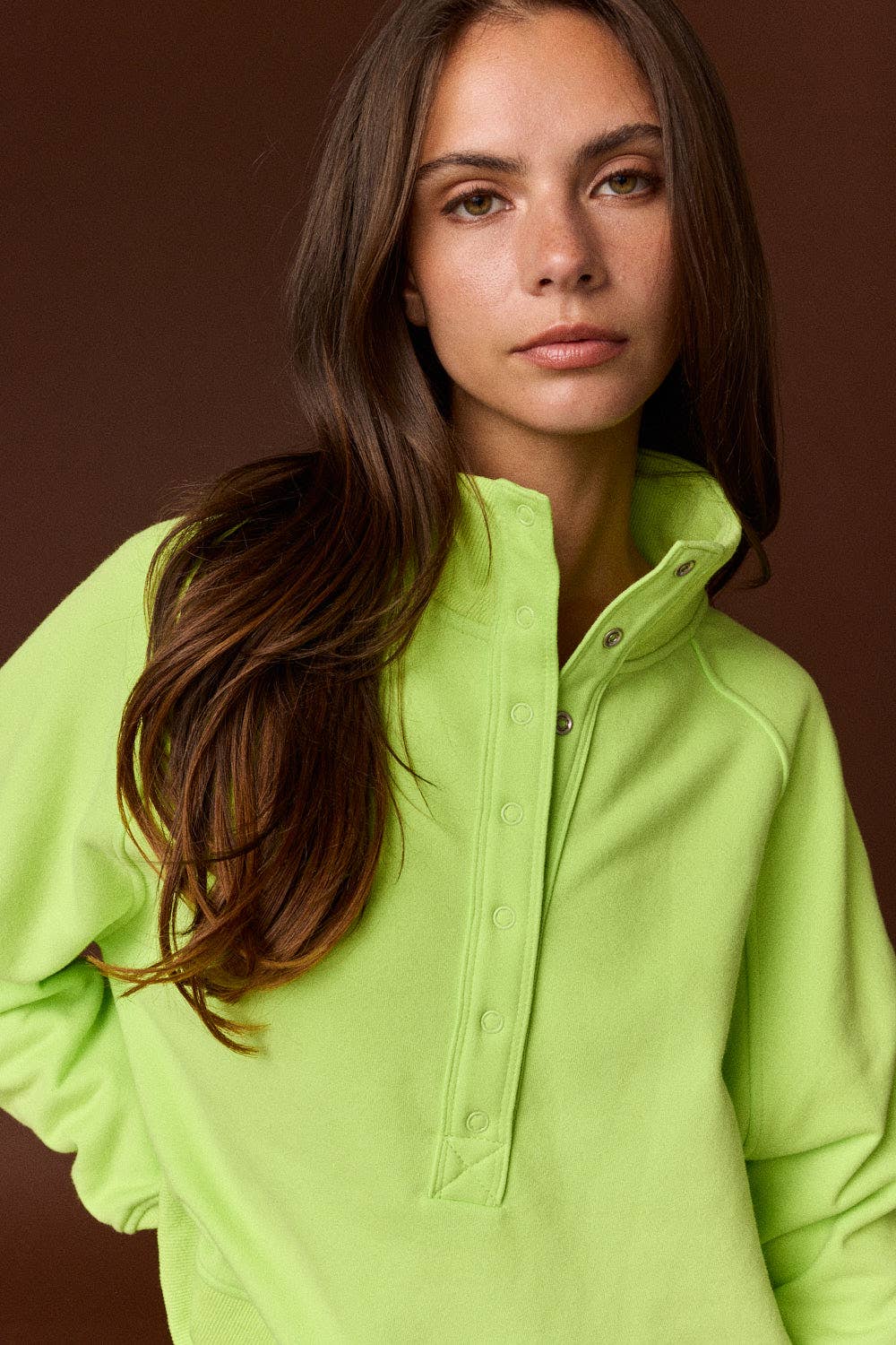 Half-Snap Button Mock Neck Pullover