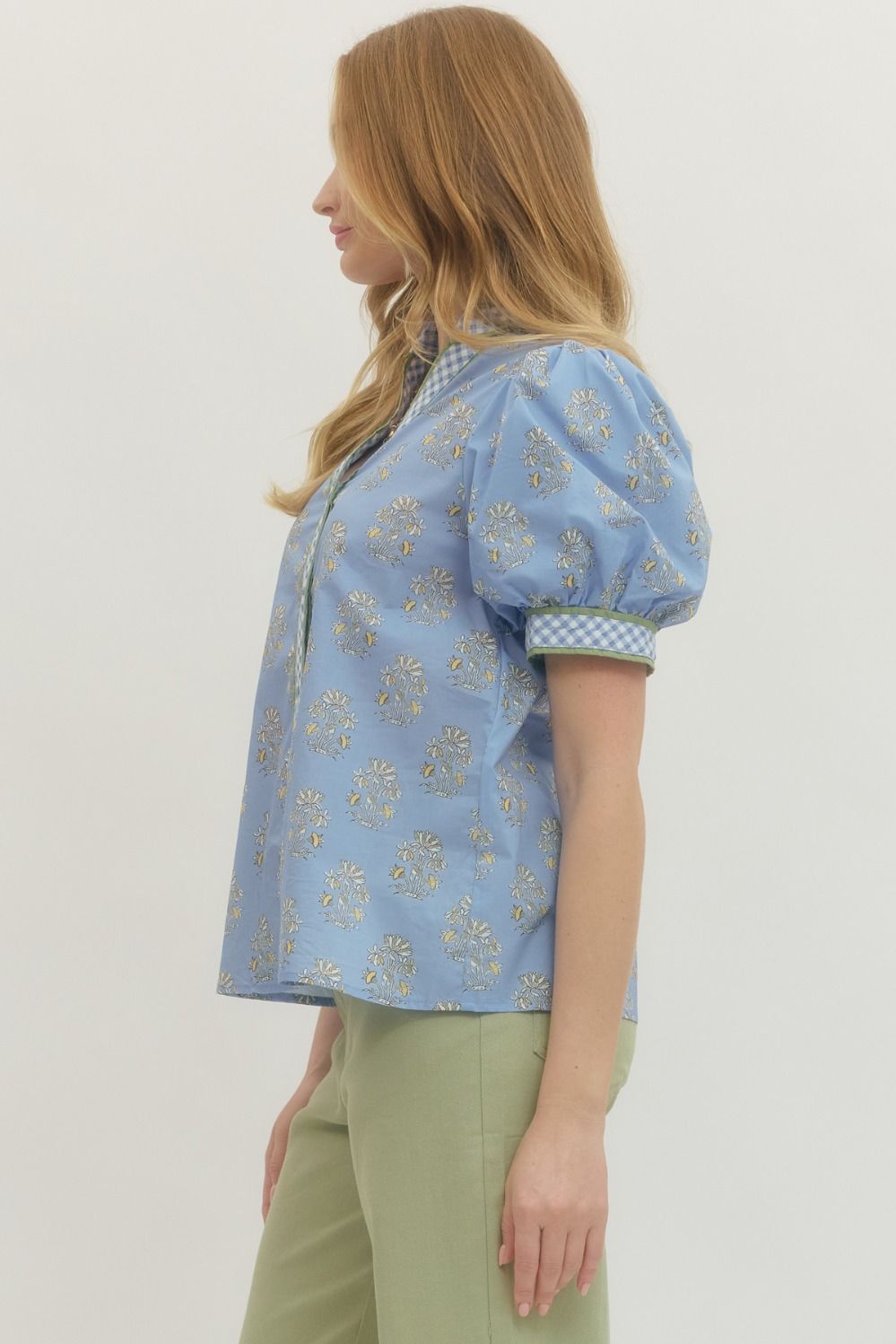 Floral Gingham Contrast Blouse