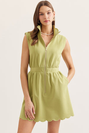 Scalloped Zip Up Mini Dress