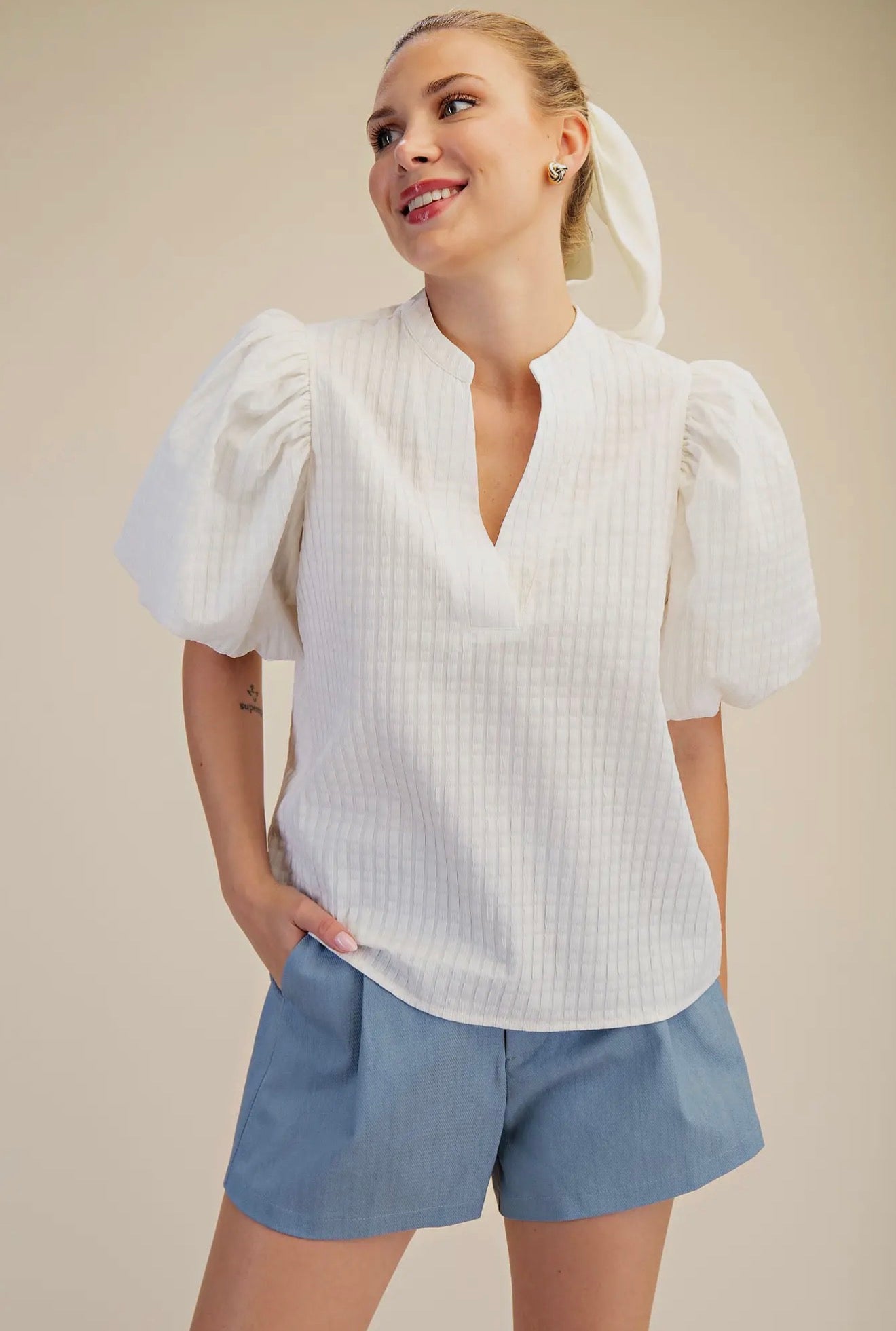 Textured Puff Sleeve Top