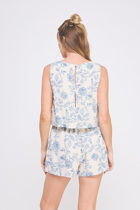 Printed Square Neck Romper