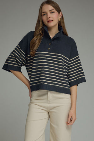 Stripe Button Detail Knit Top