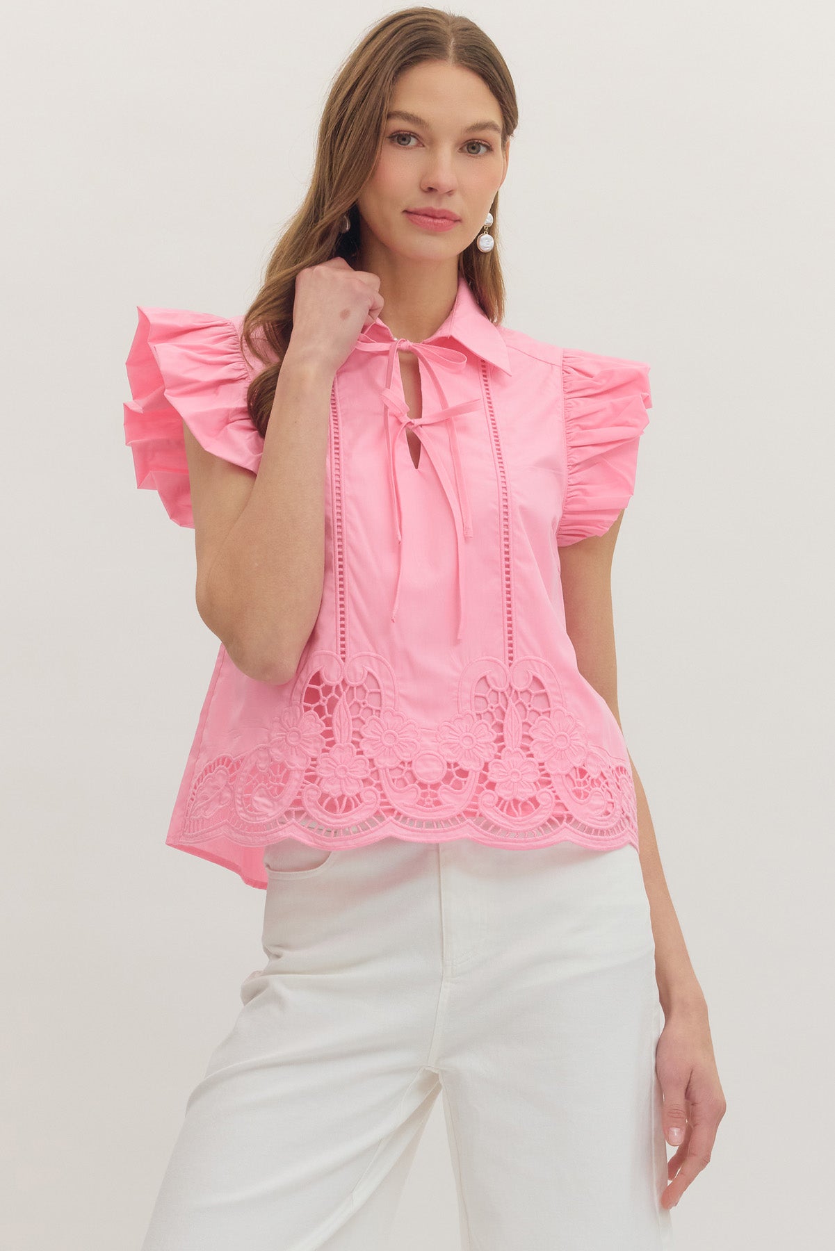 Scalloped Embroidered Top