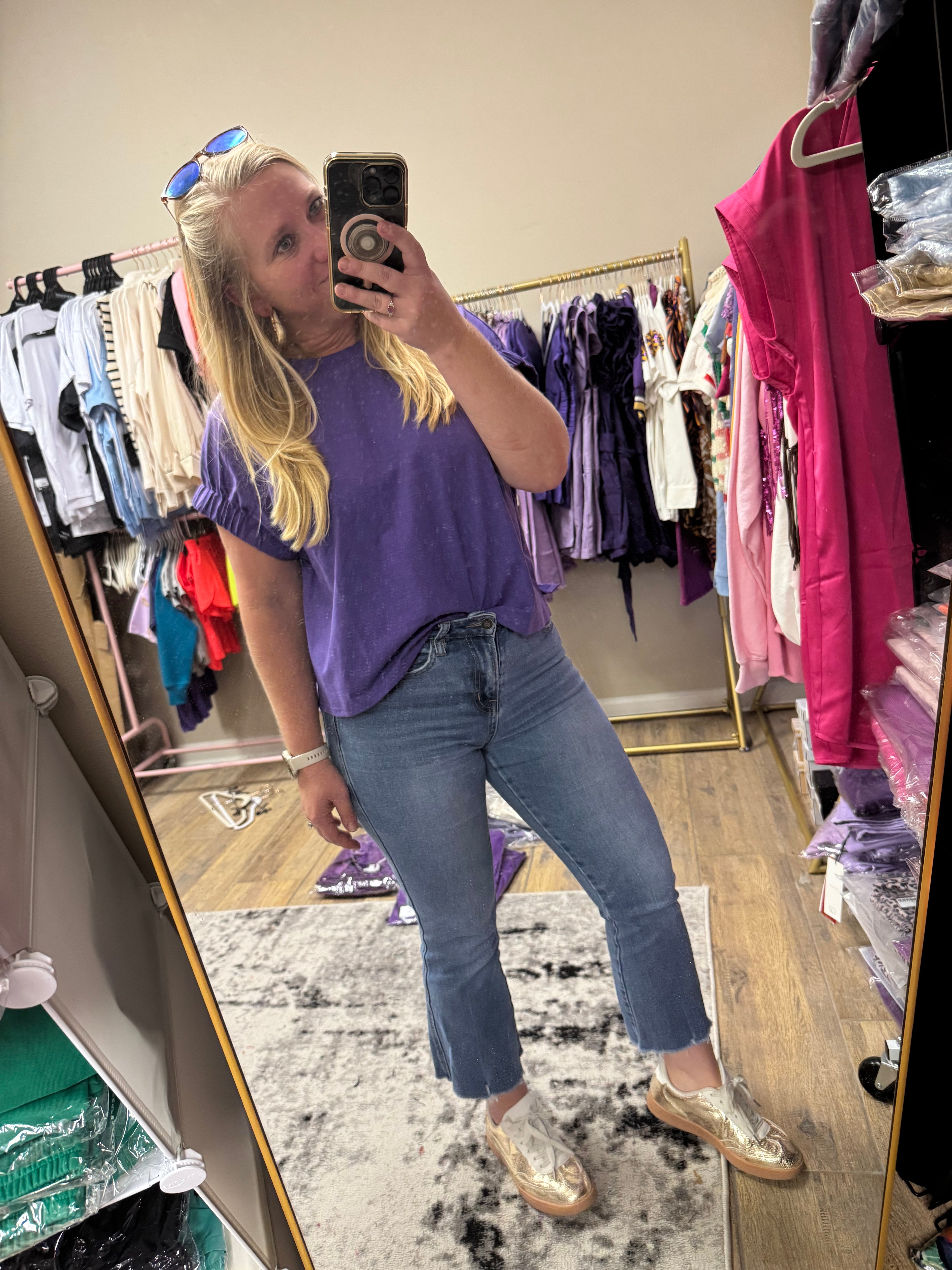 Knit Top with Elastic Sleeve