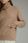 Stand Collar Buckle Pocket Knit