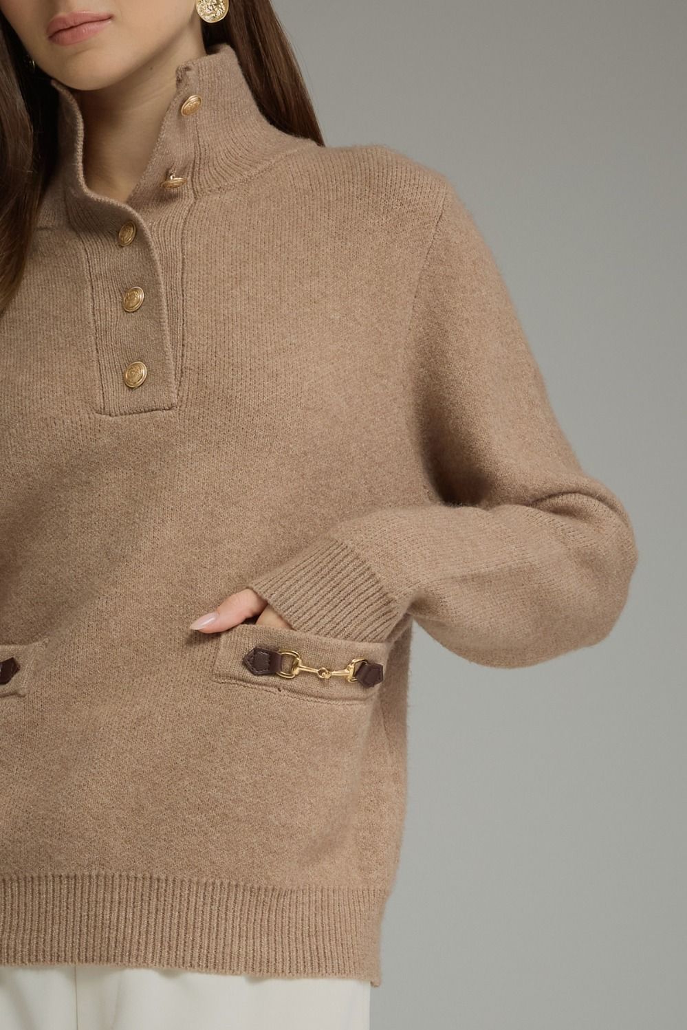 Stand Collar Buckle Pocket Knit