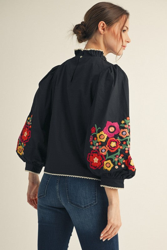 Embroidered Floral Sleeve Top