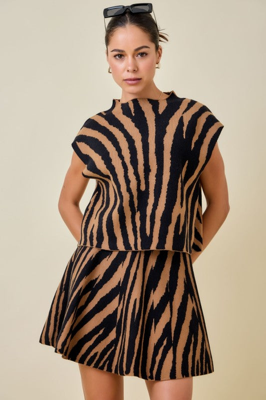 Boxy Tiger Print Mock Neck Top