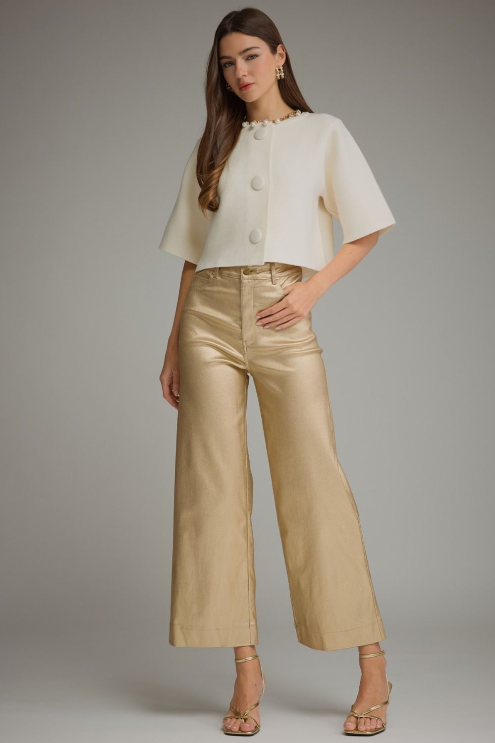 Metallic Wide Leg Pants