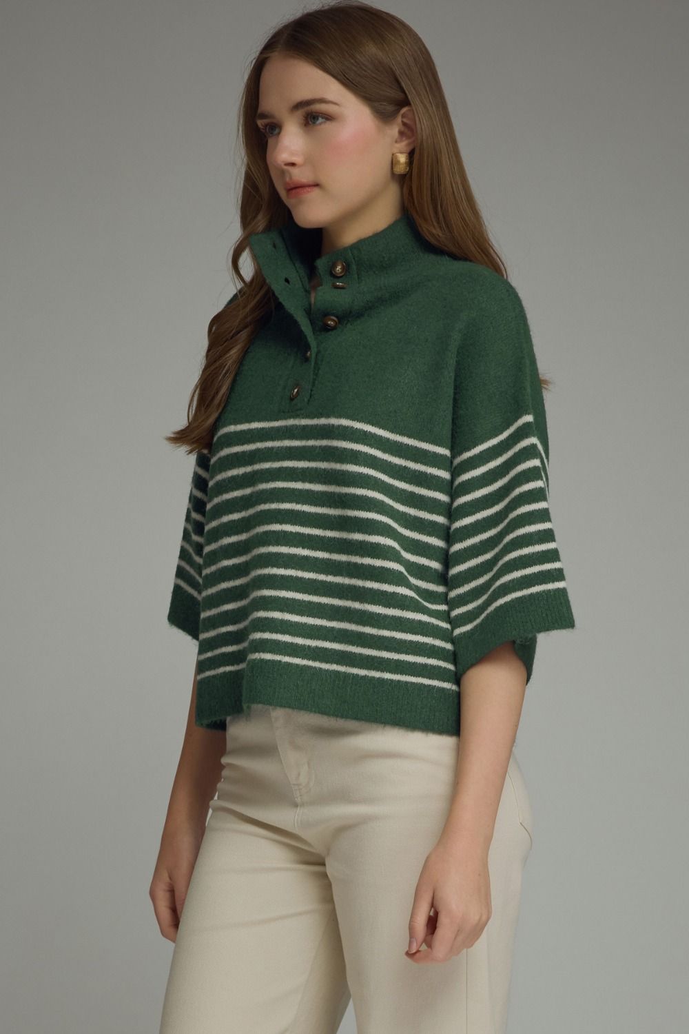Stripe Button Detail Knit Top