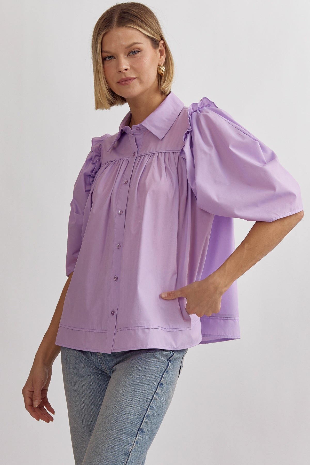 Solid Ruffle Trim Top