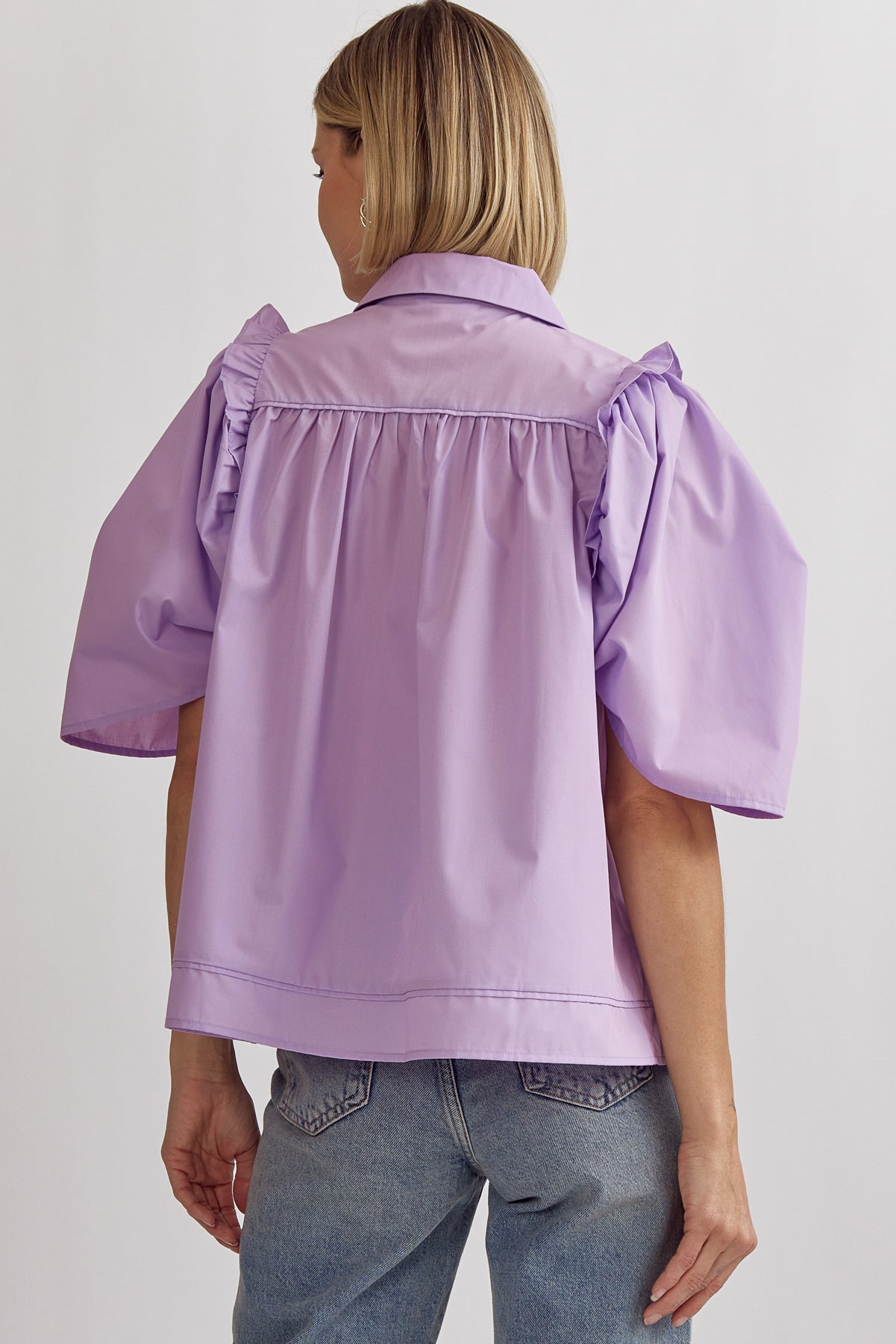 Solid Ruffle Trim Top