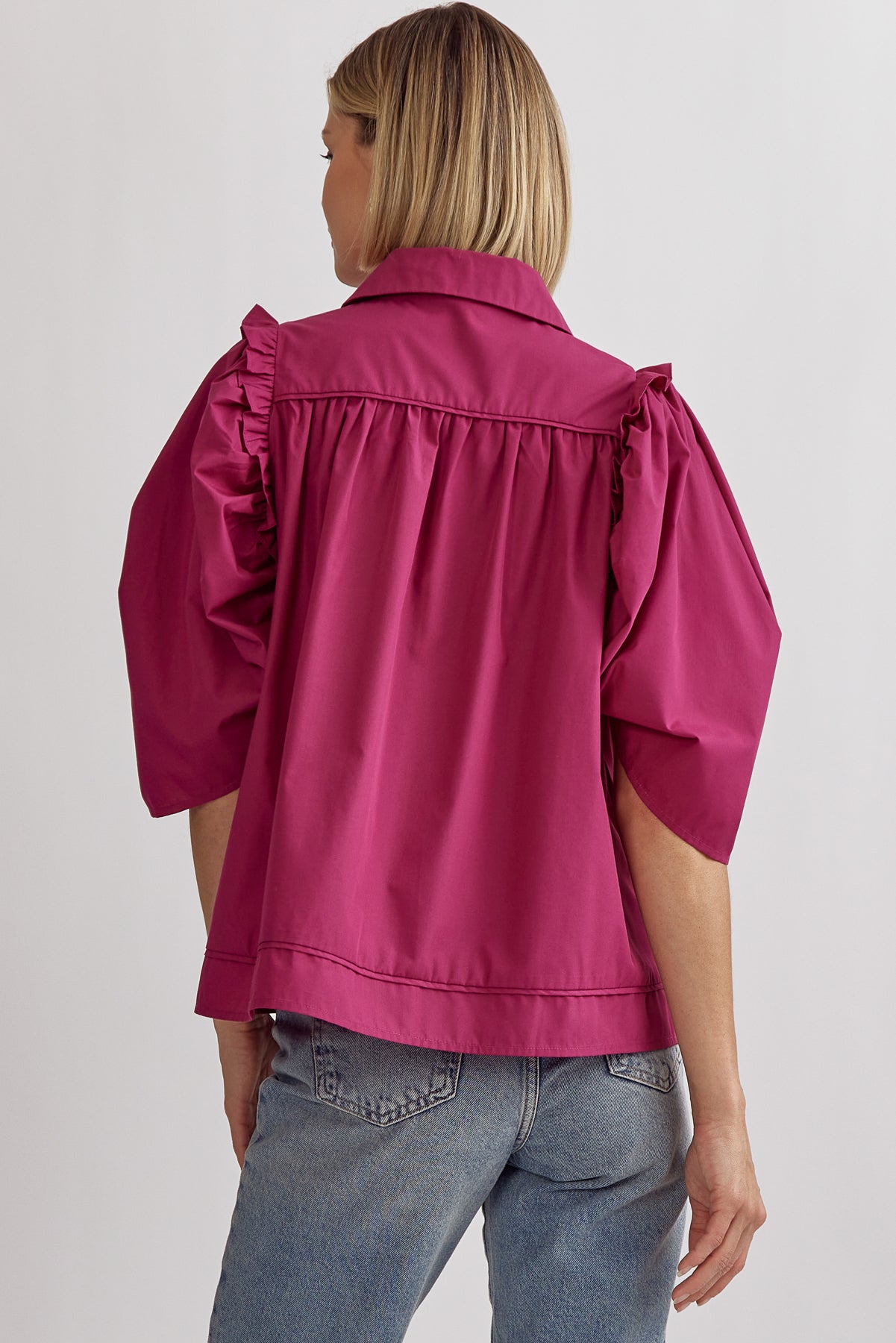 Solid Ruffle Trim Top