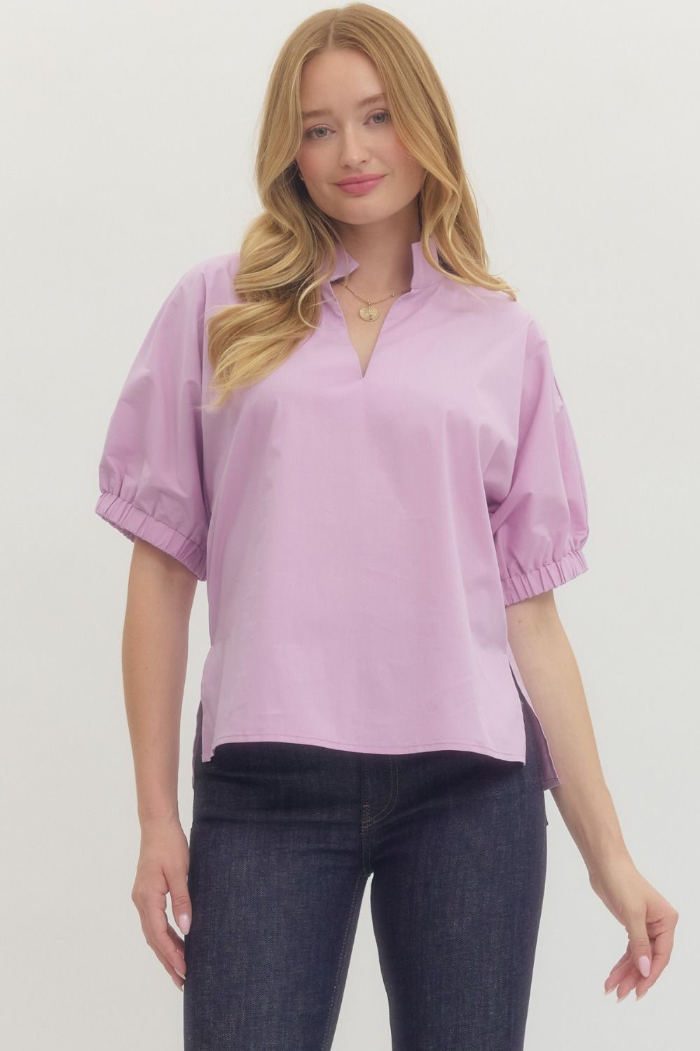 Woven Stand Collar Top