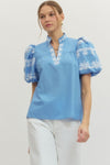 Embroidered Bubble Sleeve Top
