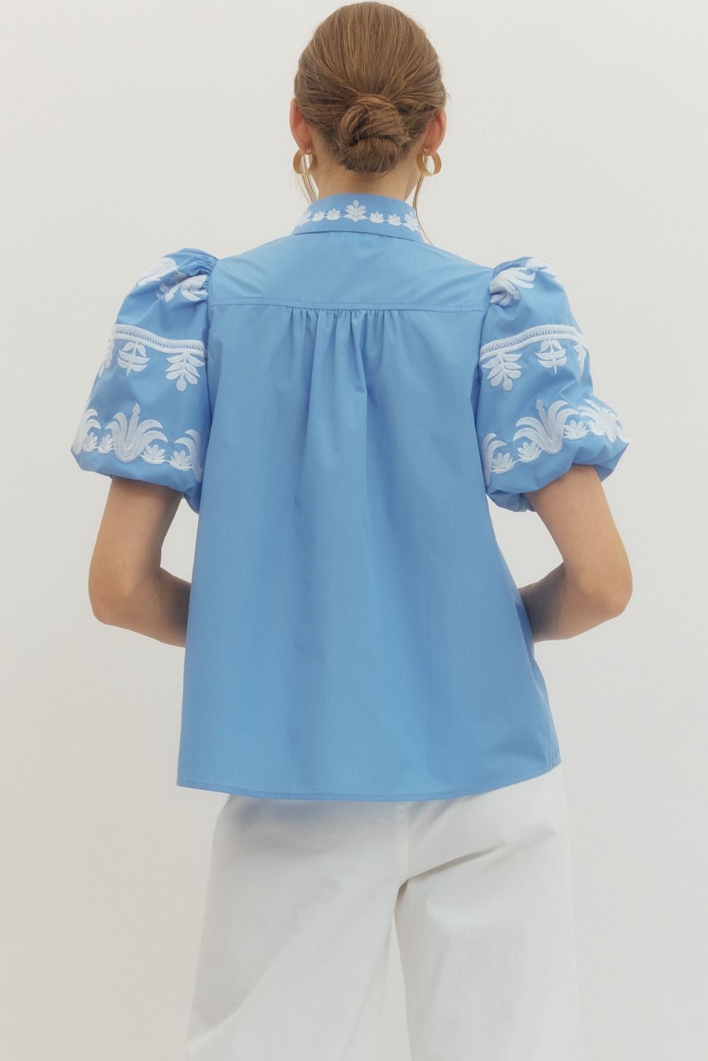 Embroidered Bubble Sleeve Top