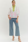 Floral Embroidered 3/4 Sleeve Top