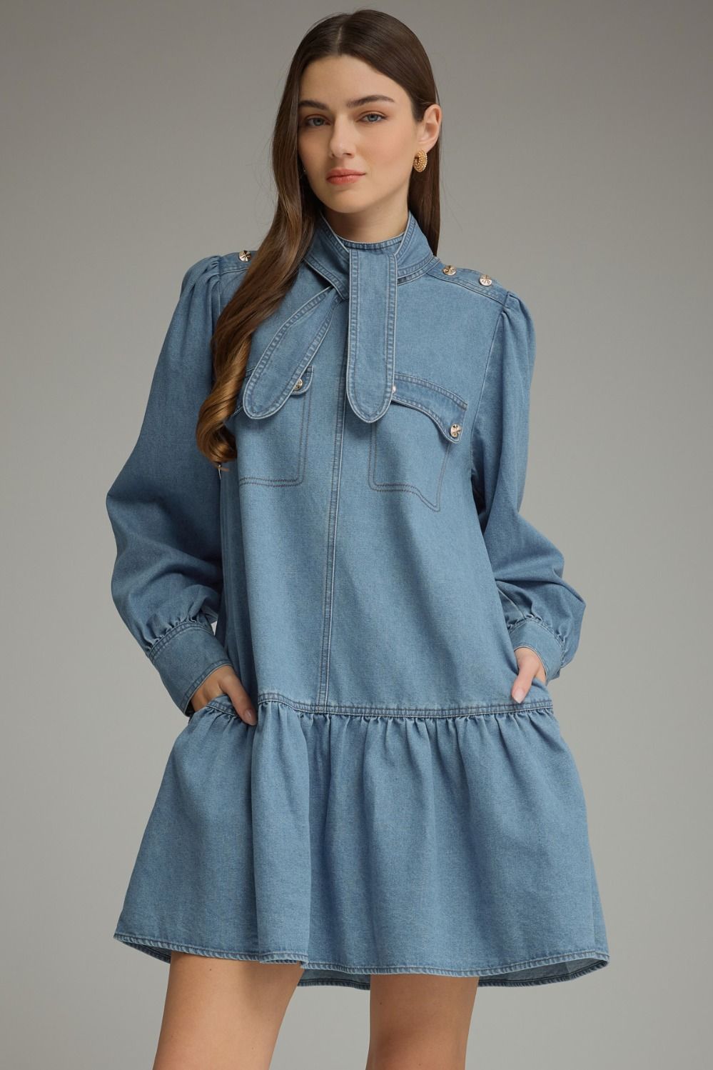 Drop Waist Denim Mini Dress