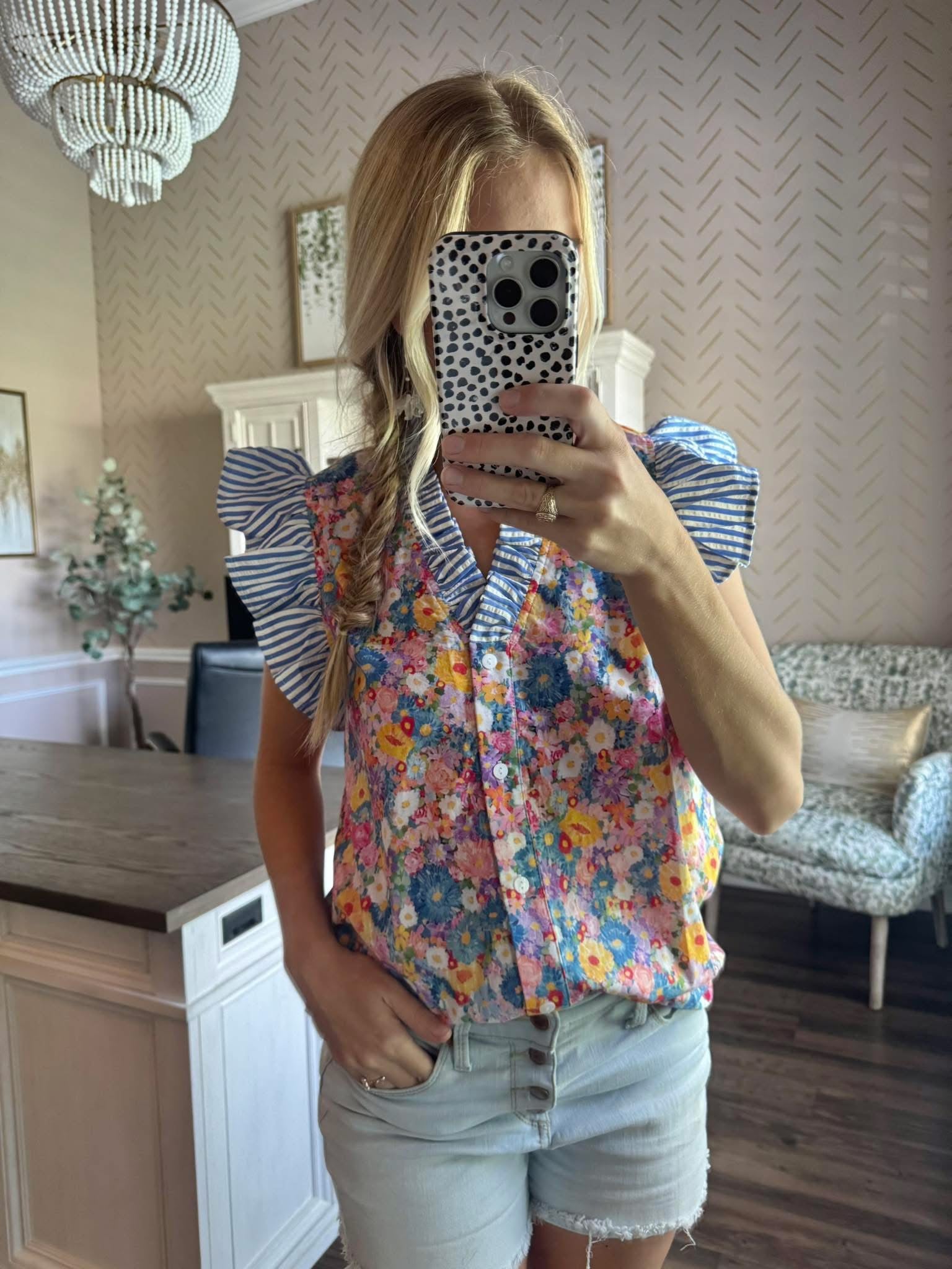 Smocked Floral Ruffle Sleeve