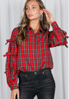Bow Accent Plaid Blouse