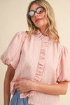 Striped Ruffle Button Top