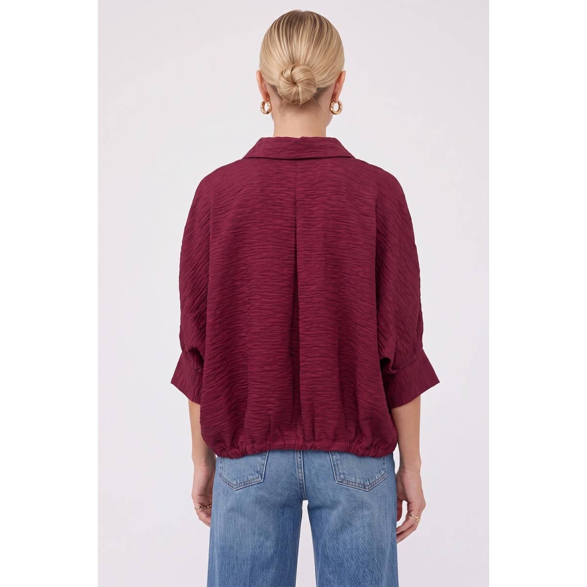 Textured Satin Dolman Short Sleeve Blouse