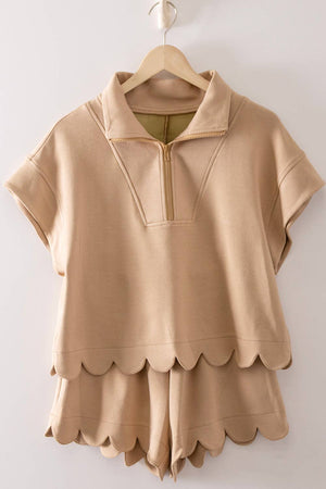 Half-Zip Scalloped Set