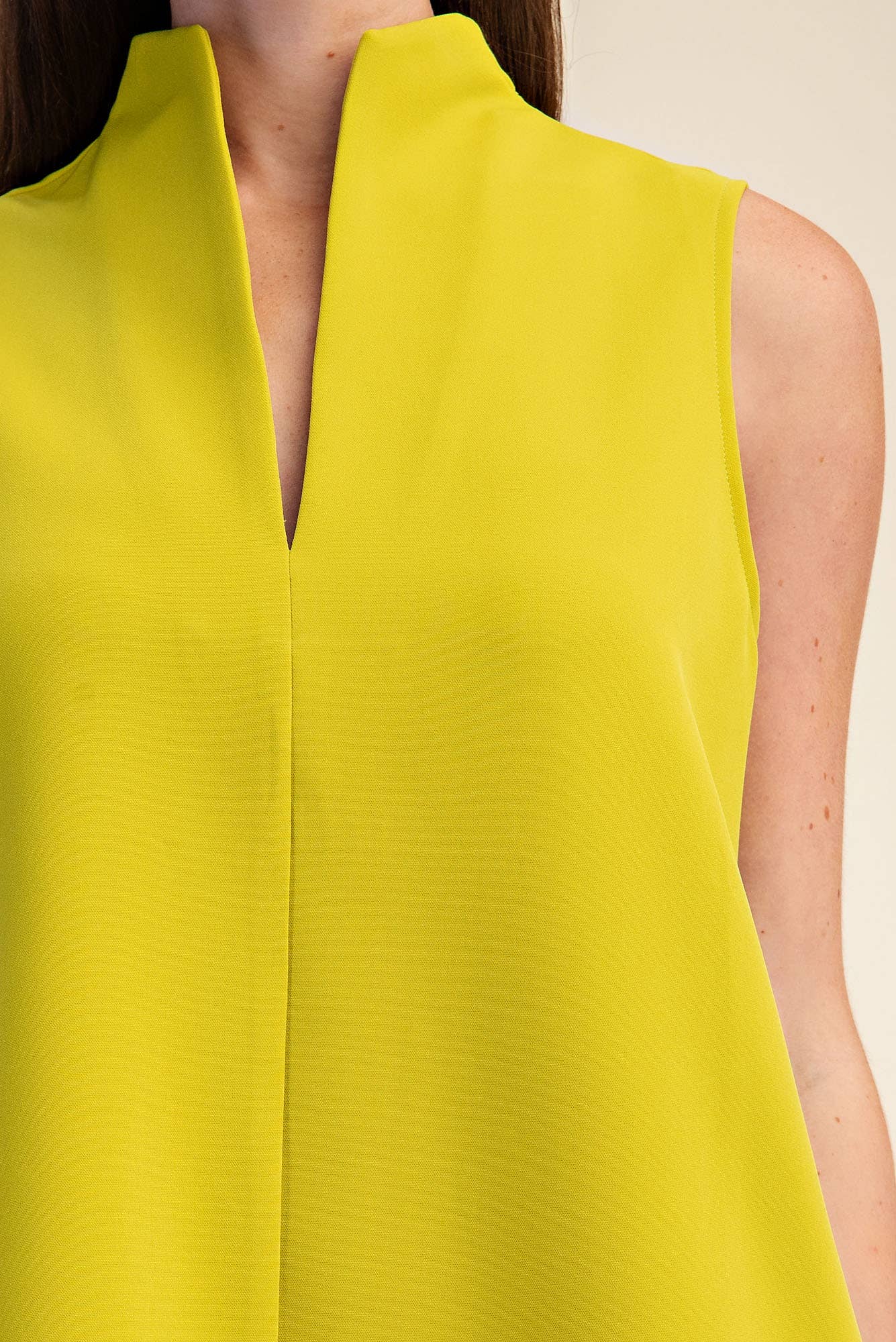 Stand Collar Slit V-Neck Sleeveless Dress (June Pre-Order)