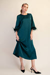Feather Trim Evening Midi Dress