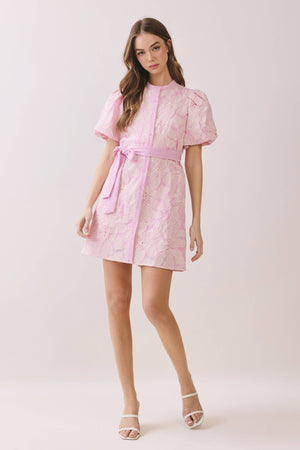 Floral Eyelet Button Front Mini Dress