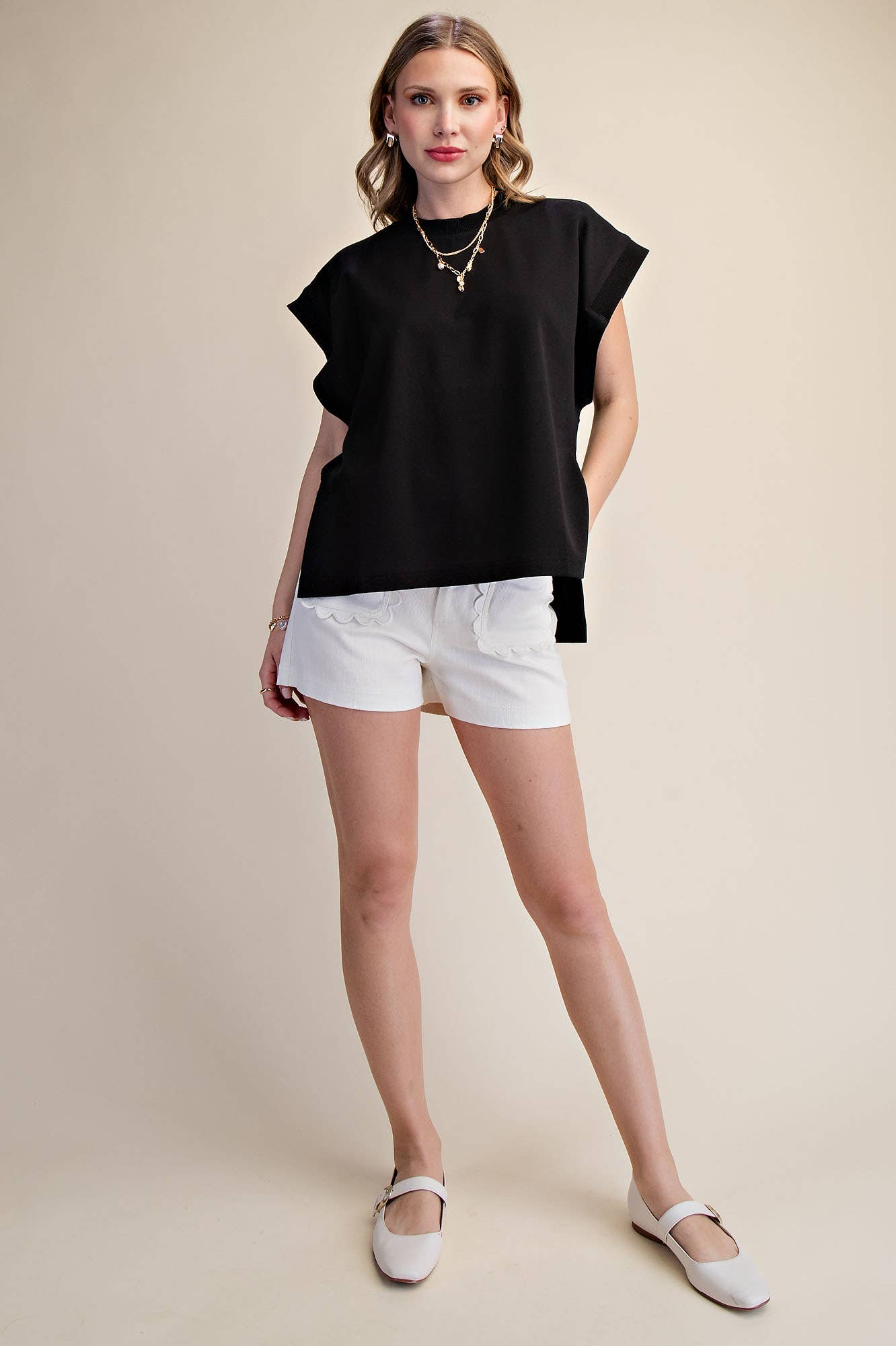 Round Neck Oversized Cap Sleeve