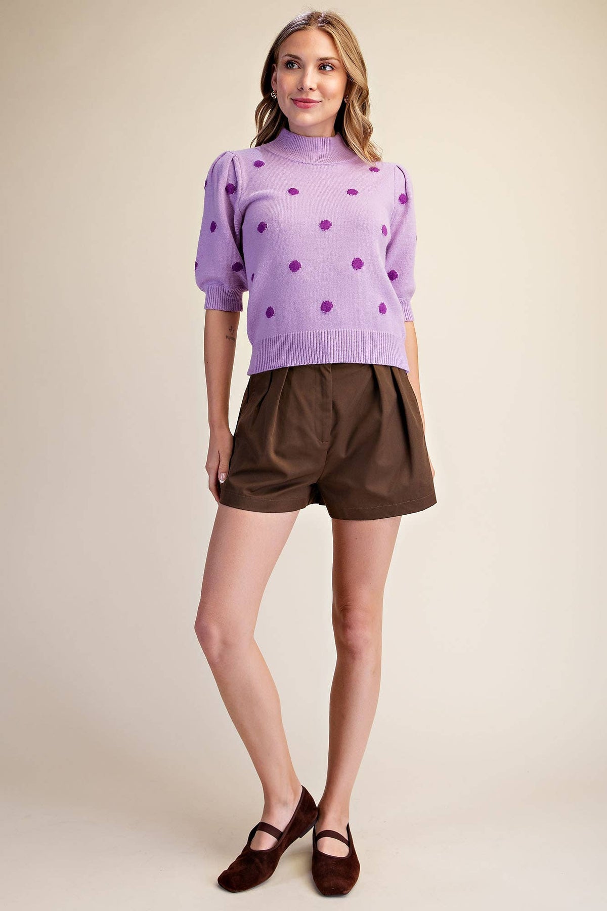 Polka Dot Mock Neck Sweater