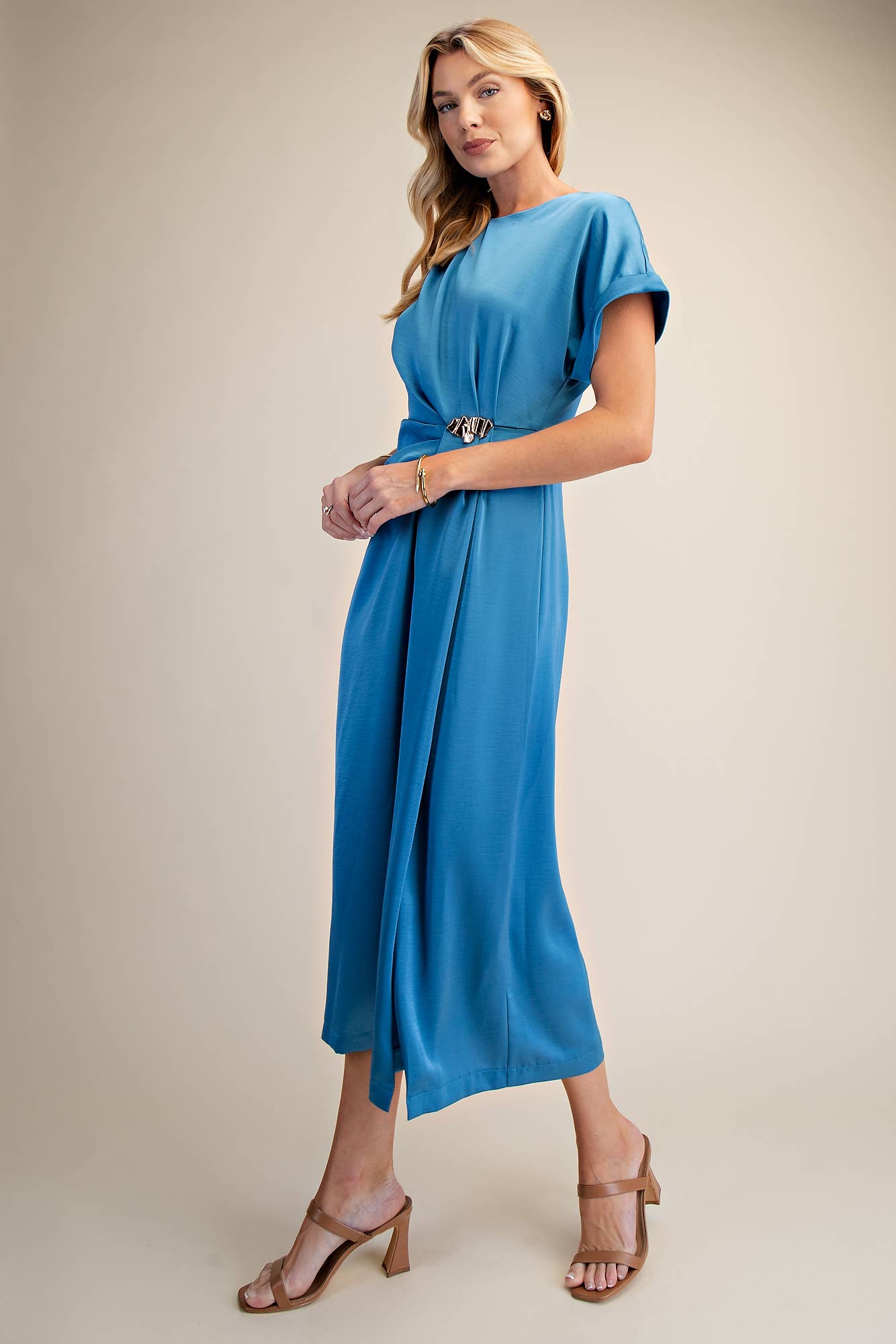 Gathered Metal Trim Midi Dress