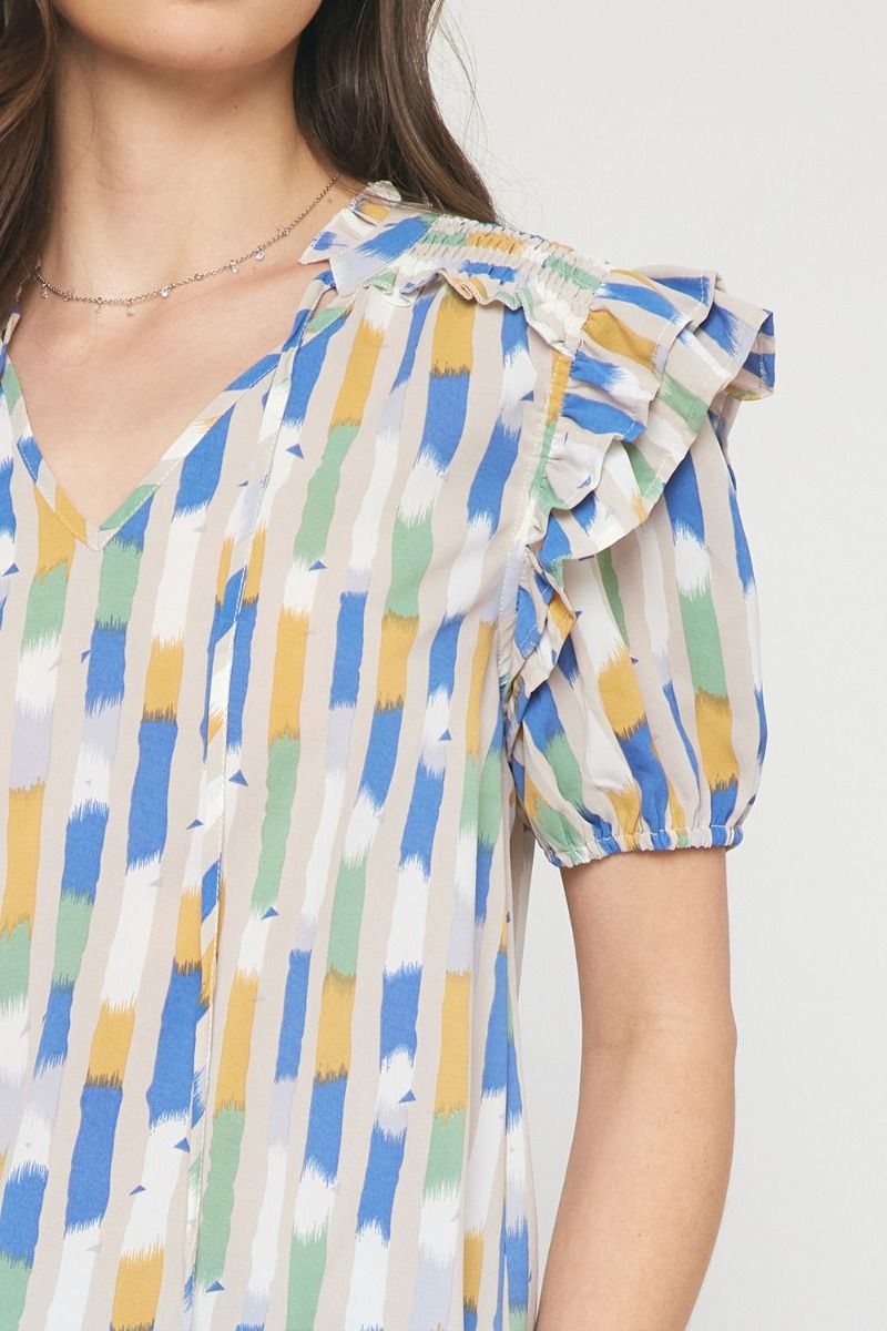 Printed Vneck Self Tie Blouse