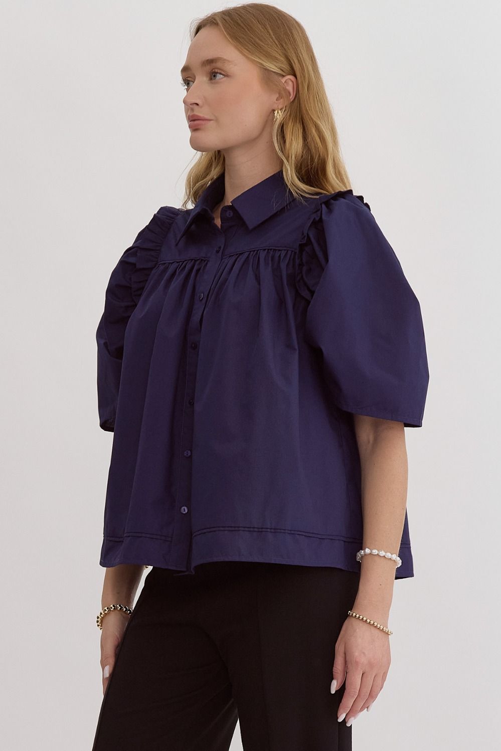 Solid Ruffle Trim Top