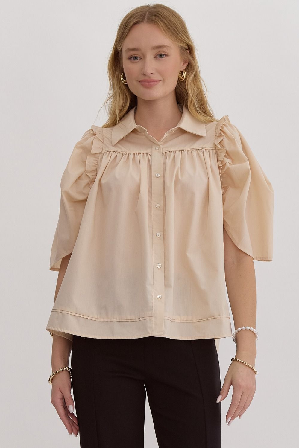 Solid Ruffle Trim Top