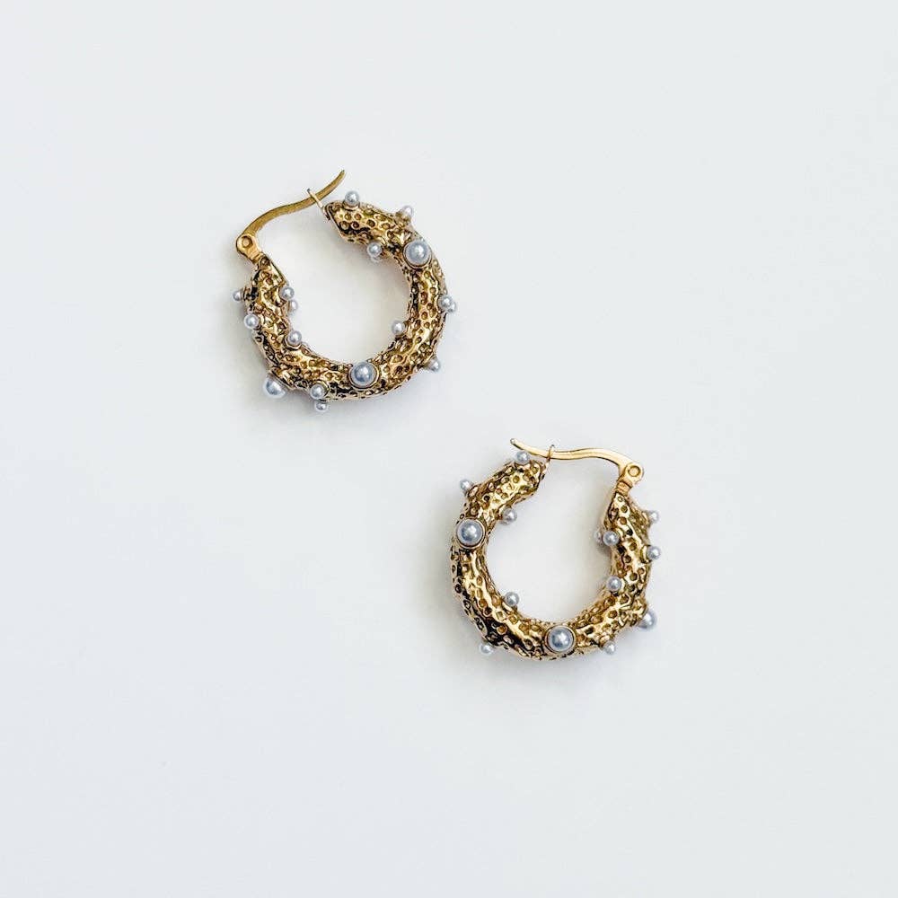 Textured Pearl Huggie Hoops - WATERPROOF