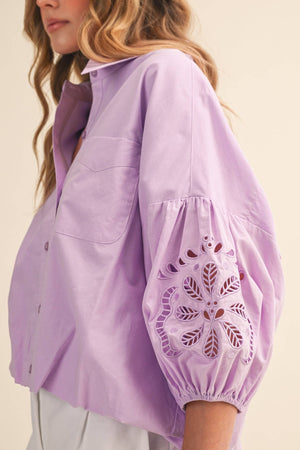 Embroidered Bubble Sleeve Top