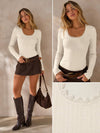 Pointelle Rib Knit Sweater Top
