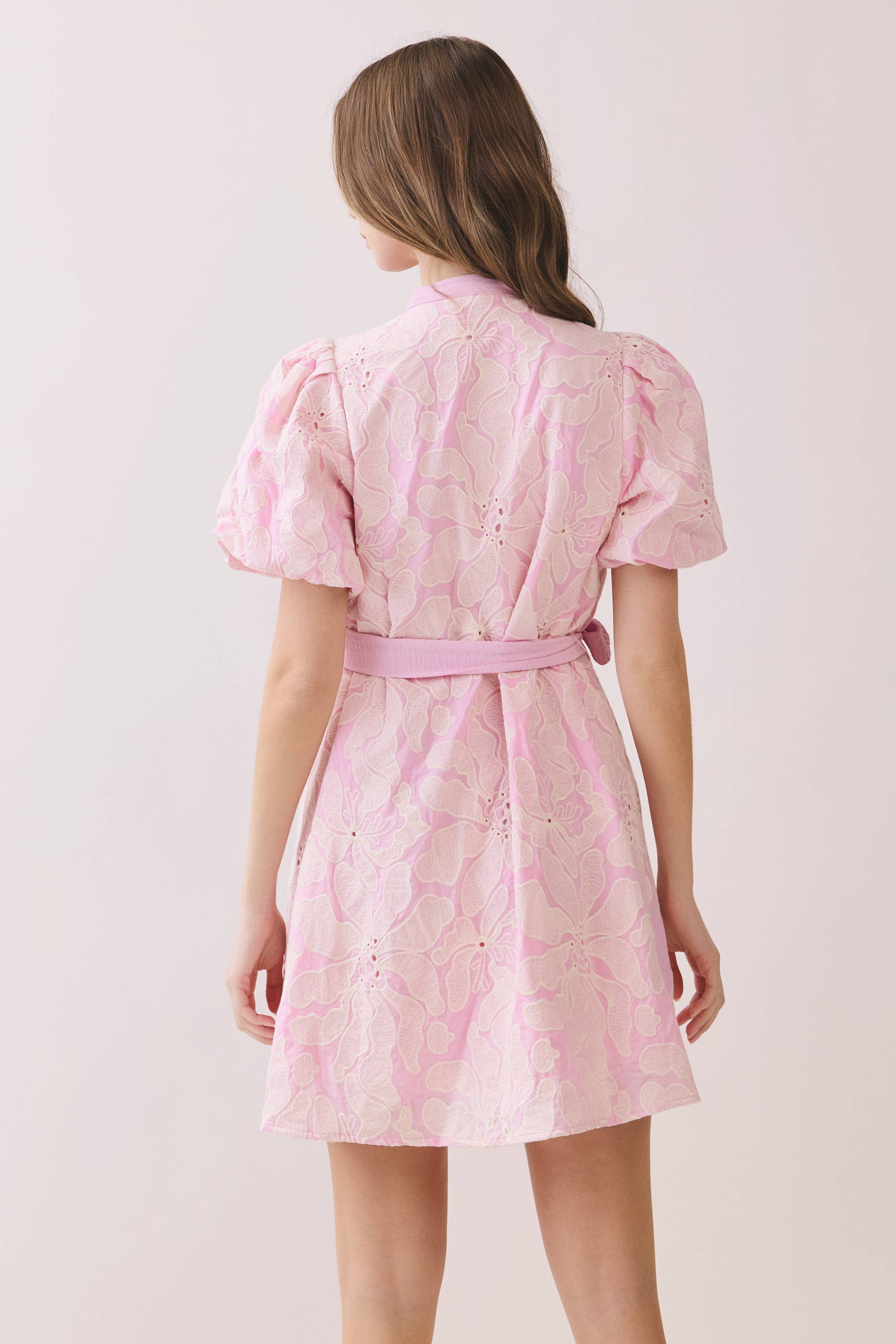 Floral Eyelet Button Front Mini Dress