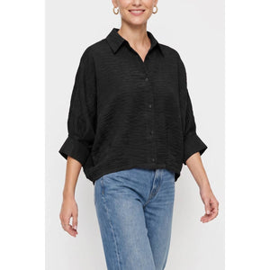 Textured Satin Dolman Short Sleeve Blouse