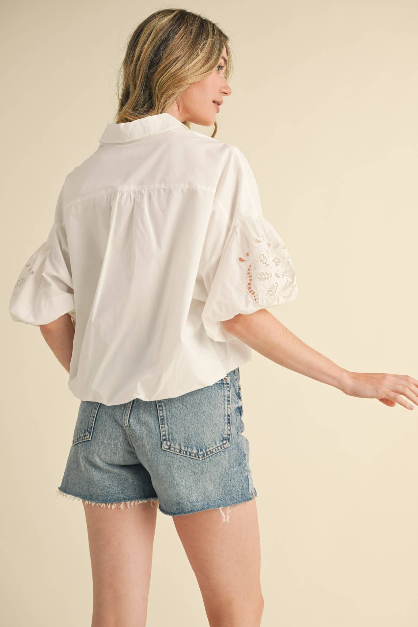 Embroidered Bubble Sleeve Top