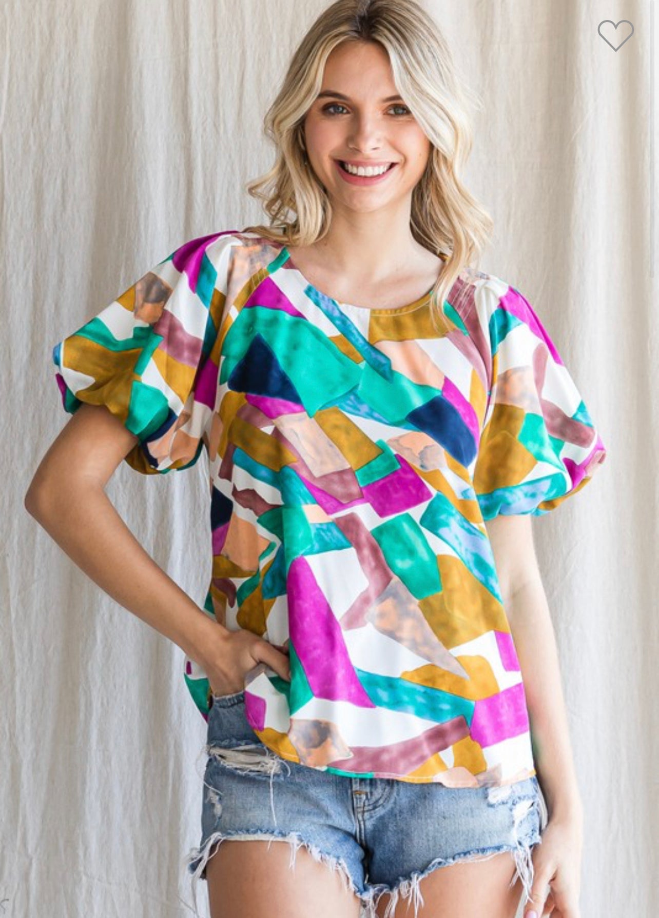 Printed Puff Sleeve Top