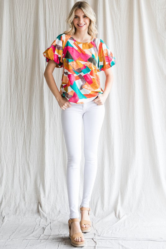 Printed Puff Sleeve Top