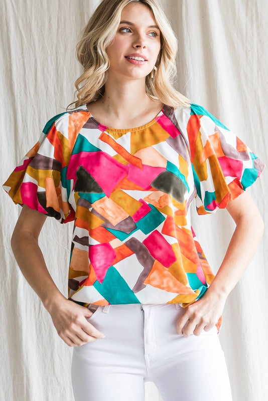 Printed Puff Sleeve Top