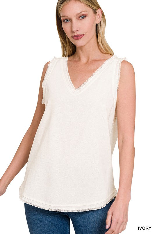 Frayed Edge Sleeveless Top